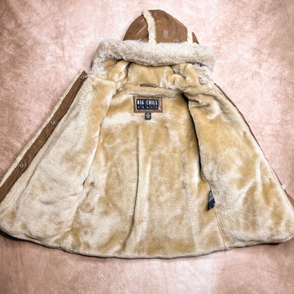 Vintage Y2K Big Chill Faux Leather Fur Hooded Zip Up Jacket Indie Sleaze McBling - Picture 4 of 12